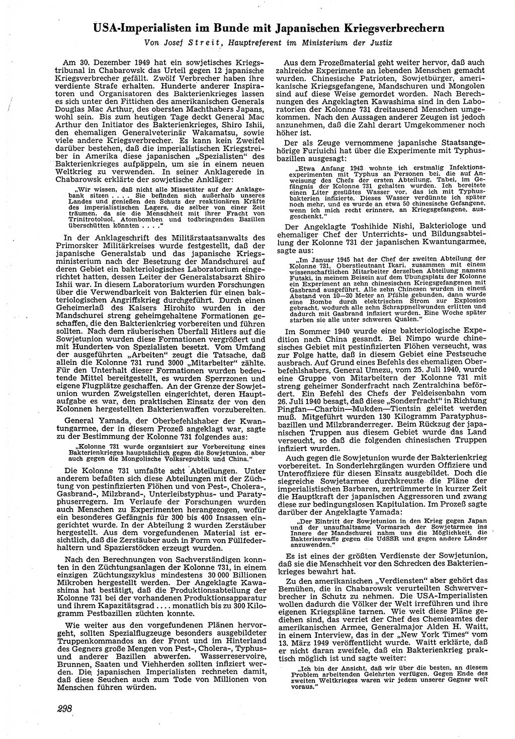 Neue Justiz (NJ), Zeitschrift für Recht und Rechtswissenschaft [Deutsche Demokratische Republik (DDR)], 4. Jahrgang 1950, Seite 298 (NJ DDR 1950, S. 298)