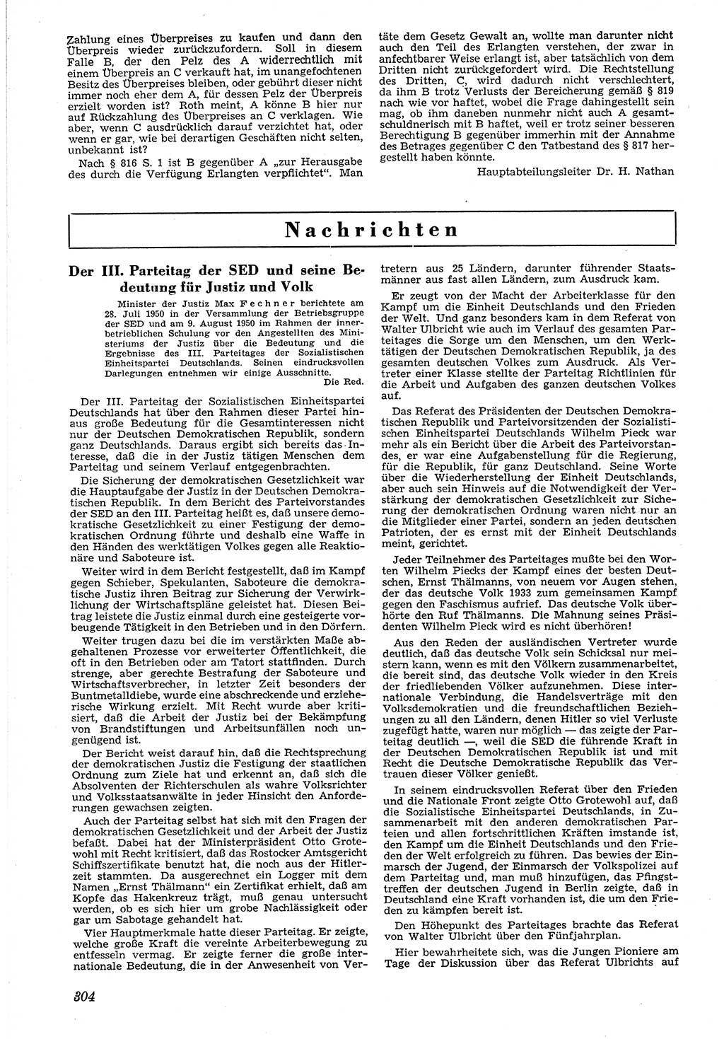Neue Justiz (NJ), Zeitschrift für Recht und Rechtswissenschaft [Deutsche Demokratische Republik (DDR)], 4. Jahrgang 1950, Seite 304 (NJ DDR 1950, S. 304)