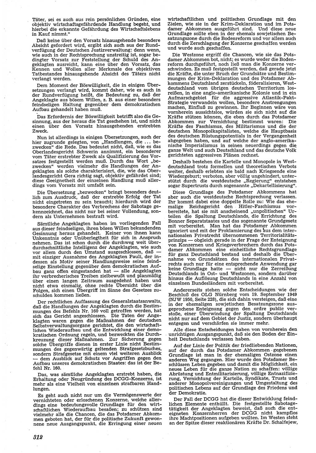 Neue Justiz (NJ), Zeitschrift für Recht und Rechtswissenschaft [Deutsche Demokratische Republik (DDR)], 4. Jahrgang 1950, Seite 312 (NJ DDR 1950, S. 312)