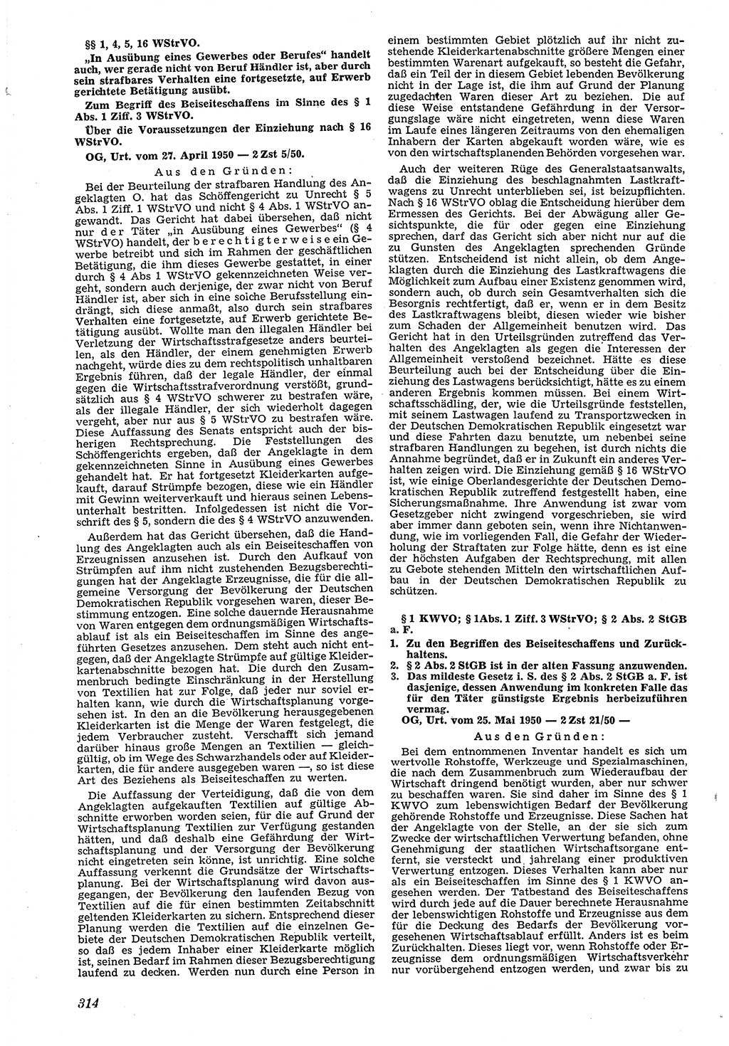 Neue Justiz (NJ), Zeitschrift für Recht und Rechtswissenschaft [Deutsche Demokratische Republik (DDR)], 4. Jahrgang 1950, Seite 314 (NJ DDR 1950, S. 314)