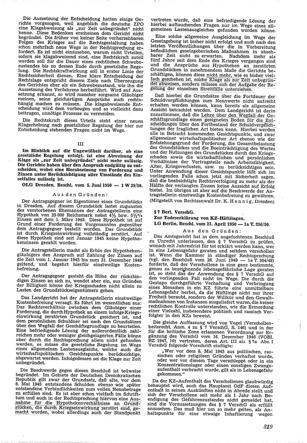 Neue Justiz (NJ), Zeitschrift für Recht und Rechtswissenschaft [Deutsche Demokratische Republik (DDR)], 4. Jahrgang 1950, Seite 319 (NJ DDR 1950, S. 319)