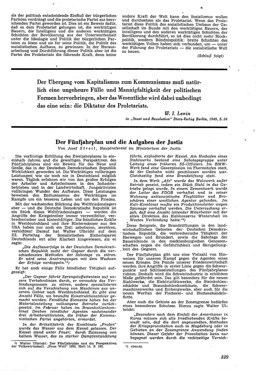 Neue Justiz (NJ), Zeitschrift für Recht und Rechtswissenschaft [Deutsche Demokratische Republik (DDR)], 4. Jahrgang 1950, Seite 329 (NJ DDR 1950, S. 329)