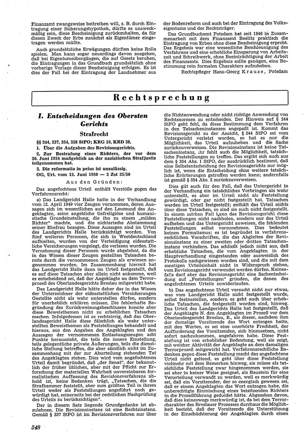 Neue Justiz (NJ), Zeitschrift für Recht und Rechtswissenschaft [Deutsche Demokratische Republik (DDR)], 4. Jahrgang 1950, Seite 348 (NJ DDR 1950, S. 348)