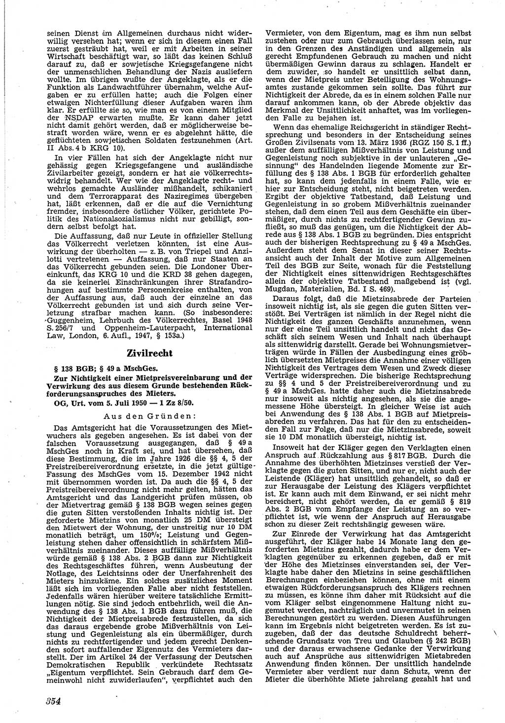 Neue Justiz (NJ), Zeitschrift für Recht und Rechtswissenschaft [Deutsche Demokratische Republik (DDR)], 4. Jahrgang 1950, Seite 354 (NJ DDR 1950, S. 354)