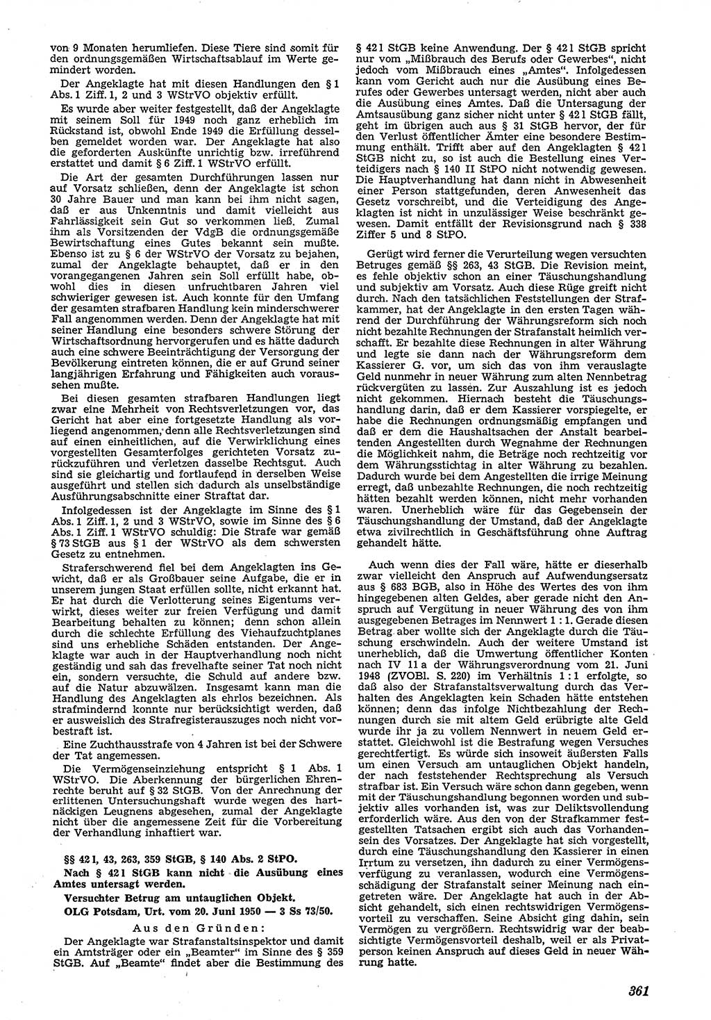 Neue Justiz (NJ), Zeitschrift für Recht und Rechtswissenschaft [Deutsche Demokratische Republik (DDR)], 4. Jahrgang 1950, Seite 361 (NJ DDR 1950, S. 361)
