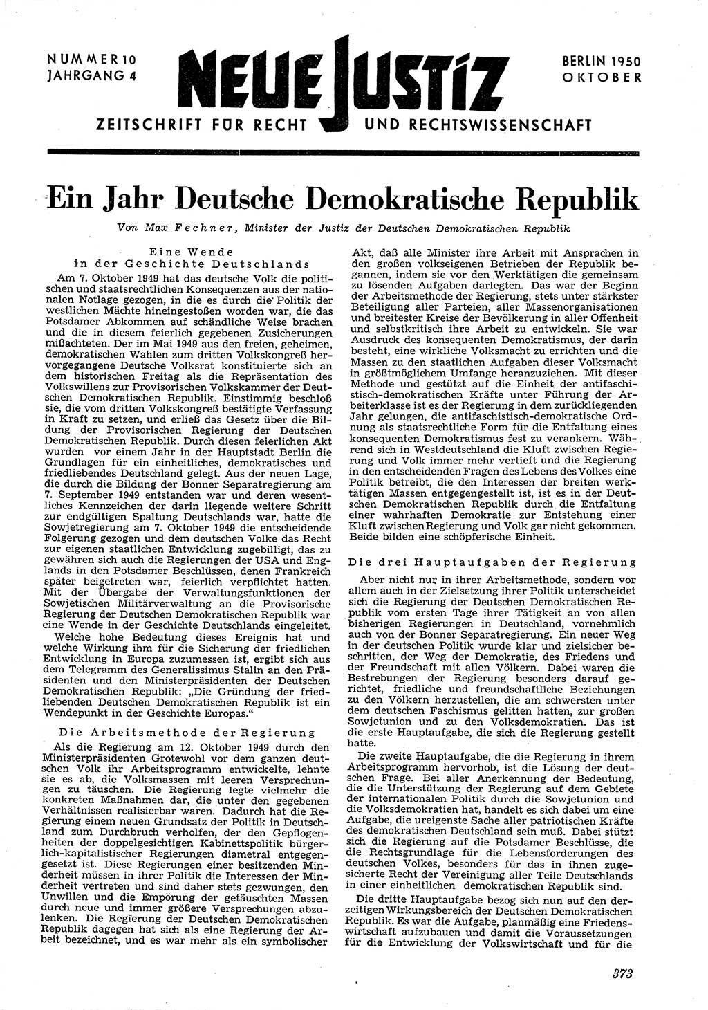 Neue Justiz (NJ), Zeitschrift für Recht und Rechtswissenschaft [Deutsche Demokratische Republik (DDR)], 4. Jahrgang 1950, Seite 373 (NJ DDR 1950, S. 373)