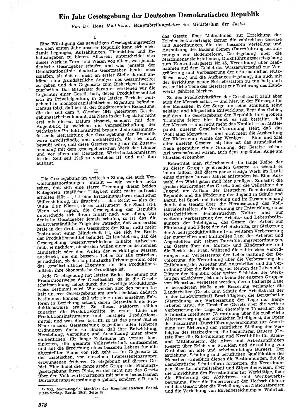 Neue Justiz (NJ), Zeitschrift für Recht und Rechtswissenschaft [Deutsche Demokratische Republik (DDR)], 4. Jahrgang 1950, Seite 378 (NJ DDR 1950, S. 378)