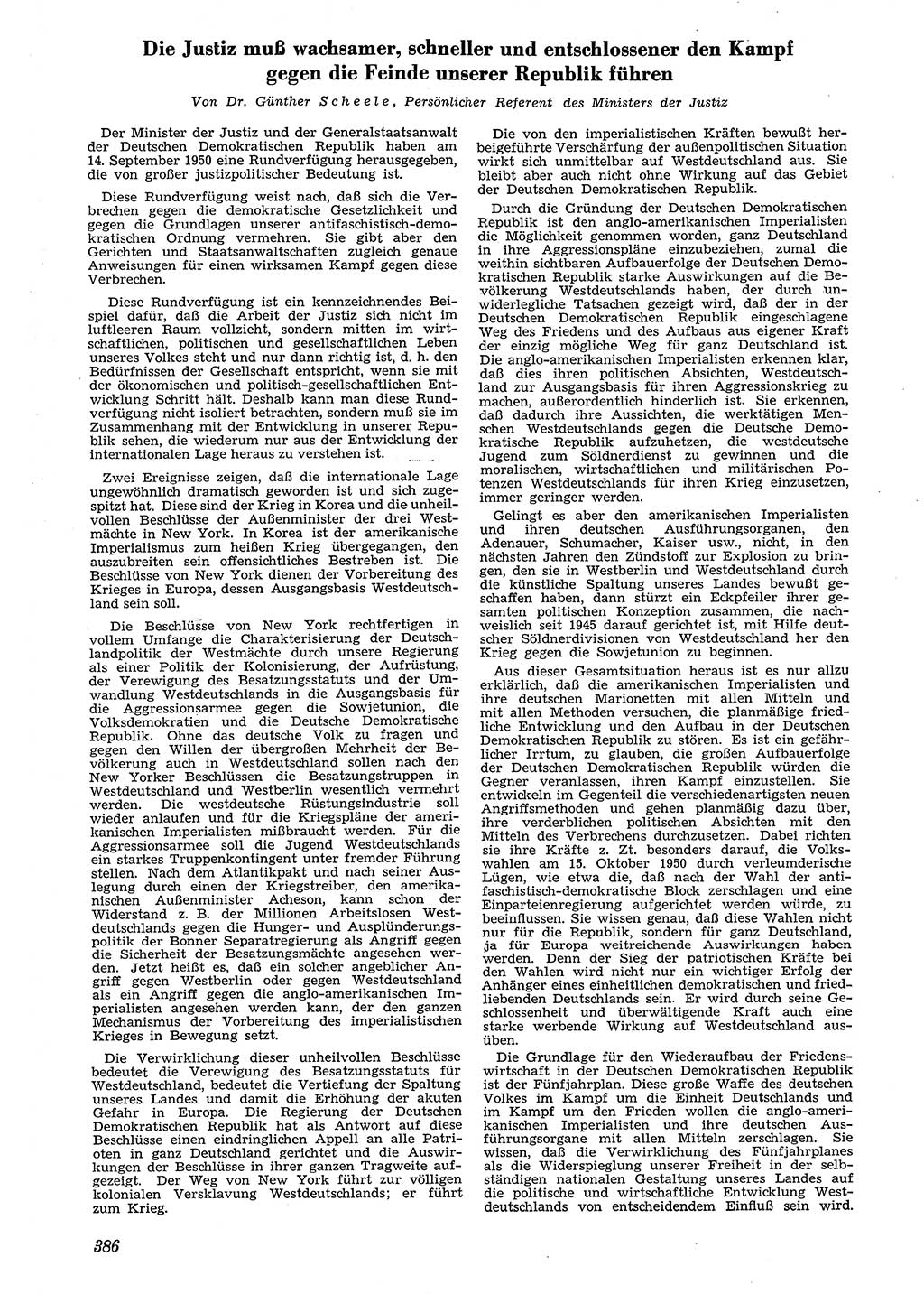 Neue Justiz (NJ), Zeitschrift für Recht und Rechtswissenschaft [Deutsche Demokratische Republik (DDR)], 4. Jahrgang 1950, Seite 386 (NJ DDR 1950, S. 386)