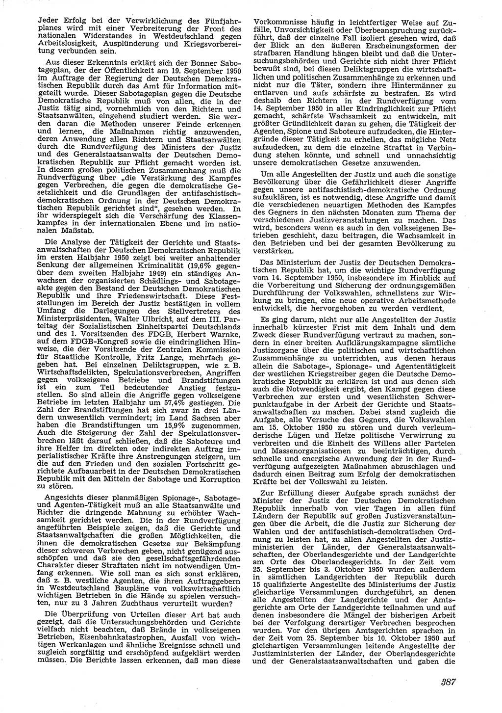Neue Justiz (NJ), Zeitschrift für Recht und Rechtswissenschaft [Deutsche Demokratische Republik (DDR)], 4. Jahrgang 1950, Seite 387 (NJ DDR 1950, S. 387)