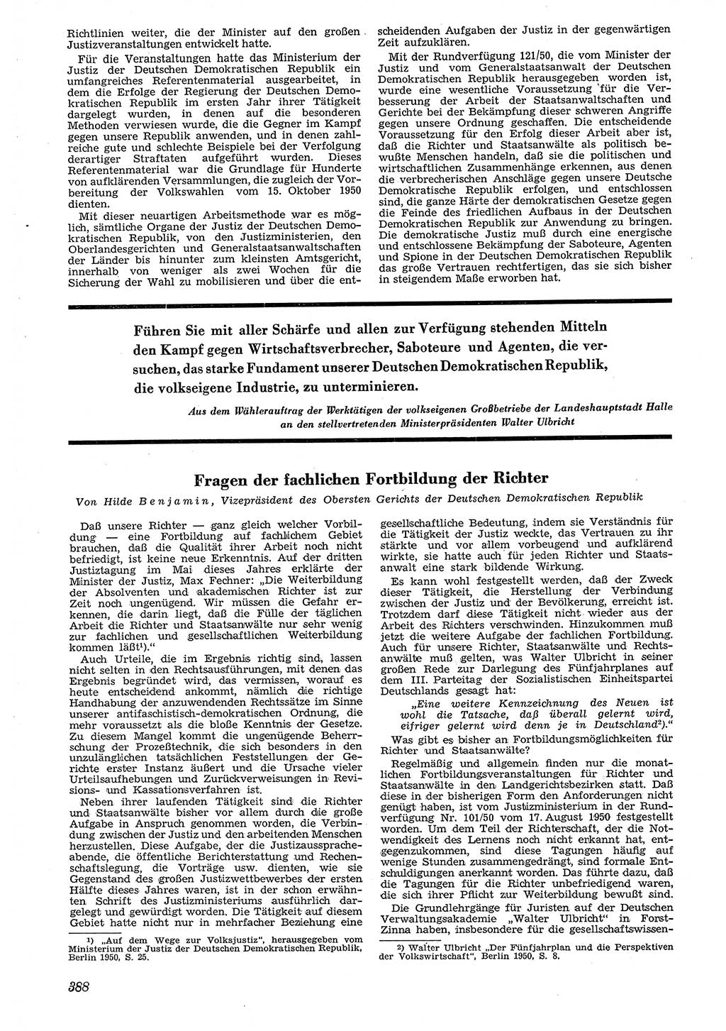 Neue Justiz (NJ), Zeitschrift für Recht und Rechtswissenschaft [Deutsche Demokratische Republik (DDR)], 4. Jahrgang 1950, Seite 388 (NJ DDR 1950, S. 388)