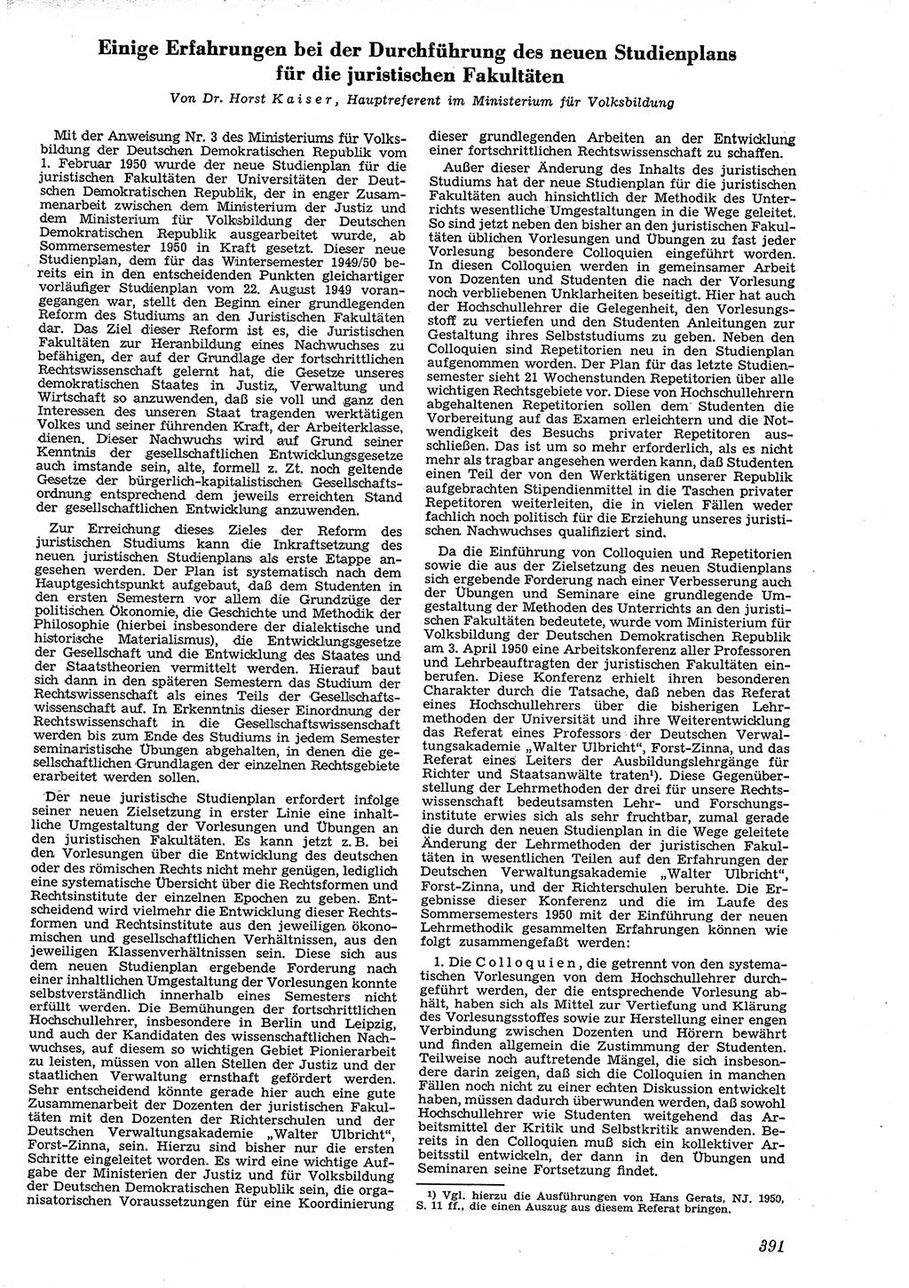 Neue Justiz (NJ), Zeitschrift für Recht und Rechtswissenschaft [Deutsche Demokratische Republik (DDR)], 4. Jahrgang 1950, Seite 391 (NJ DDR 1950, S. 391)