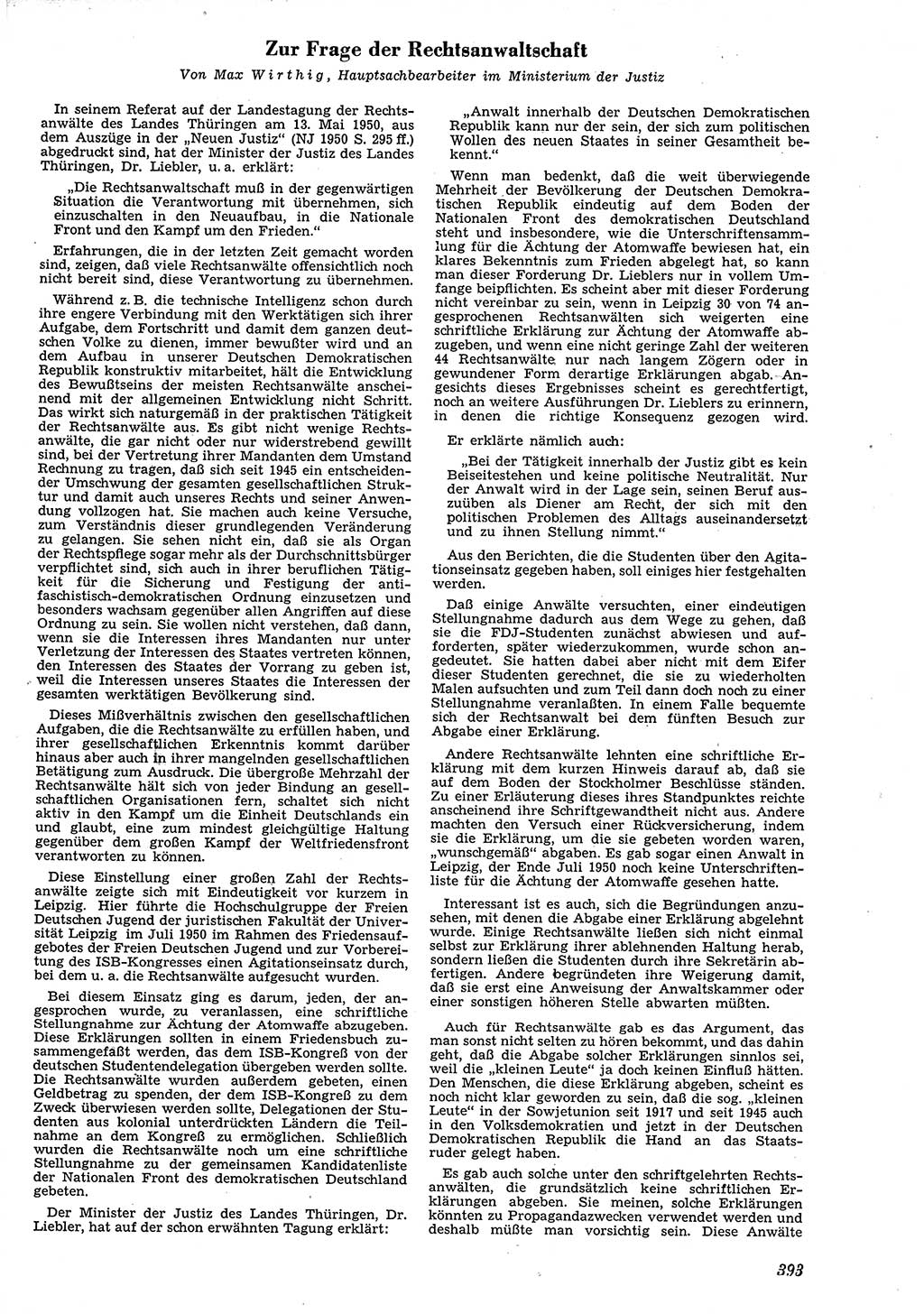 Neue Justiz (NJ), Zeitschrift für Recht und Rechtswissenschaft [Deutsche Demokratische Republik (DDR)], 4. Jahrgang 1950, Seite 393 (NJ DDR 1950, S. 393)