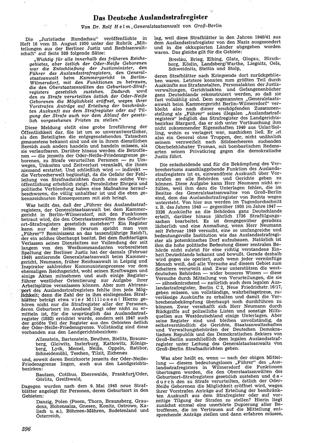 Neue Justiz (NJ), Zeitschrift für Recht und Rechtswissenschaft [Deutsche Demokratische Republik (DDR)], 4. Jahrgang 1950, Seite 396 (NJ DDR 1950, S. 396)