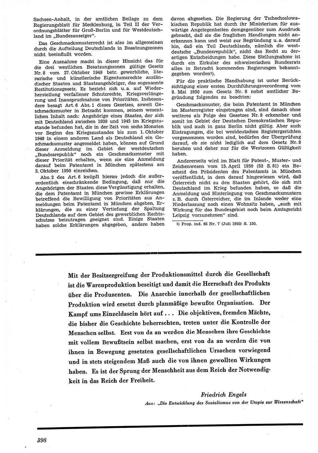 Neue Justiz (NJ), Zeitschrift für Recht und Rechtswissenschaft [Deutsche Demokratische Republik (DDR)], 4. Jahrgang 1950, Seite 398 (NJ DDR 1950, S. 398)