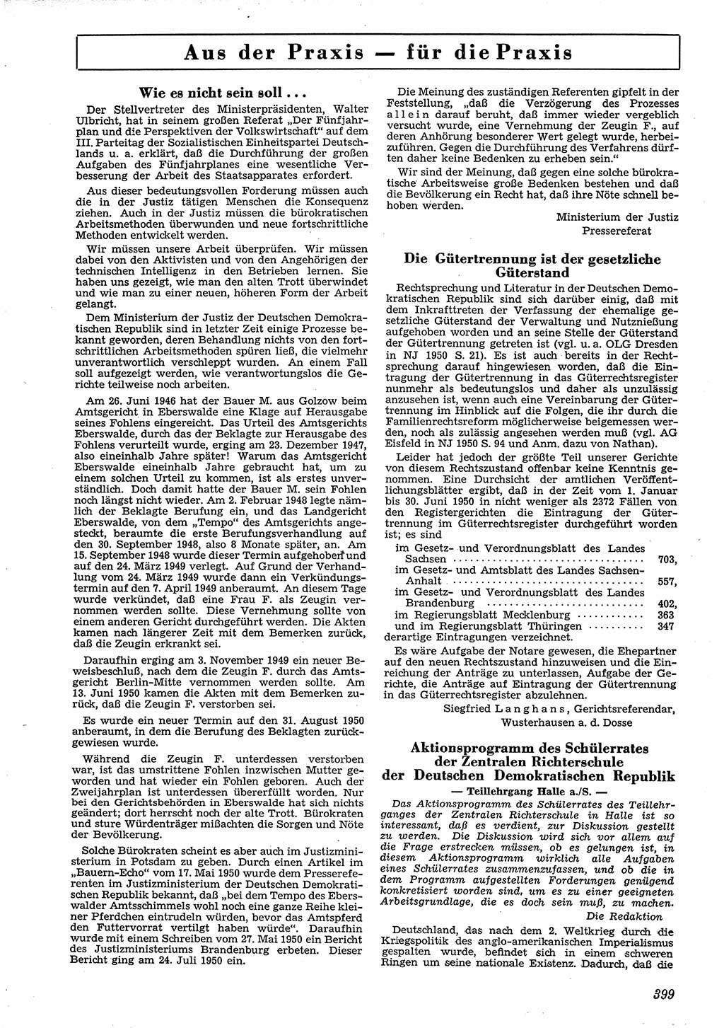 Neue Justiz (NJ), Zeitschrift für Recht und Rechtswissenschaft [Deutsche Demokratische Republik (DDR)], 4. Jahrgang 1950, Seite 399 (NJ DDR 1950, S. 399)
