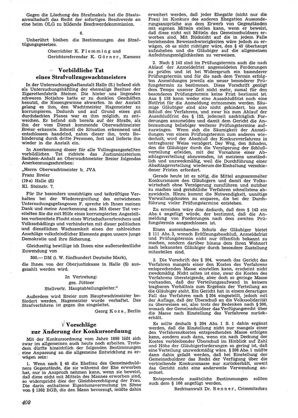 Neue Justiz (NJ), Zeitschrift für Recht und Rechtswissenschaft [Deutsche Demokratische Republik (DDR)], 4. Jahrgang 1950, Seite 402 (NJ DDR 1950, S. 402)