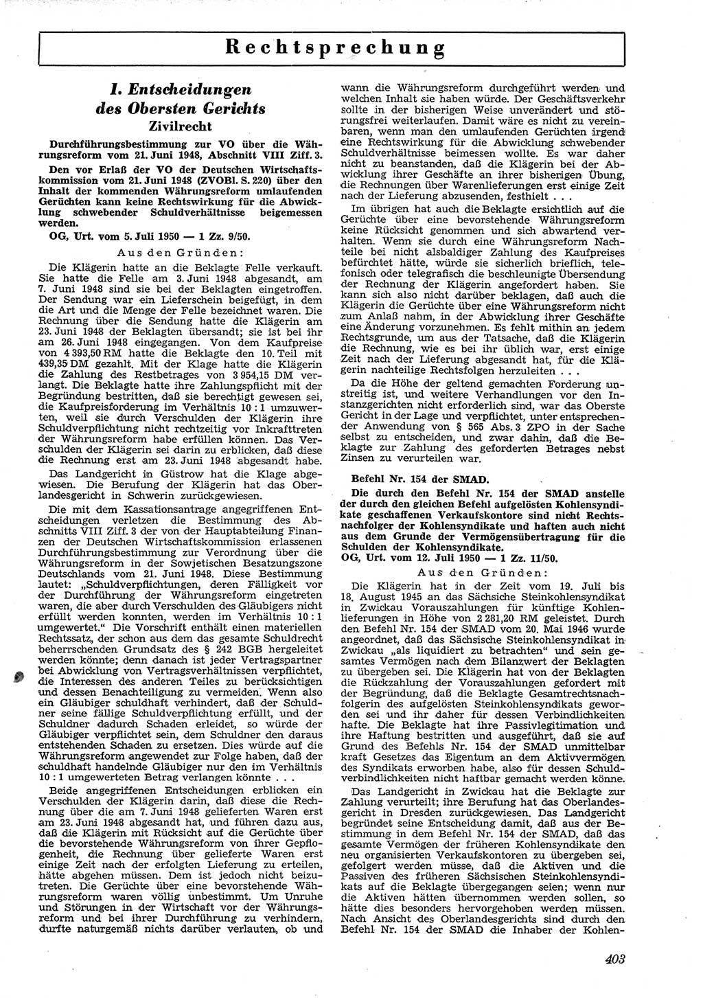 Neue Justiz (NJ), Zeitschrift für Recht und Rechtswissenschaft [Deutsche Demokratische Republik (DDR)], 4. Jahrgang 1950, Seite 403 (NJ DDR 1950, S. 403)