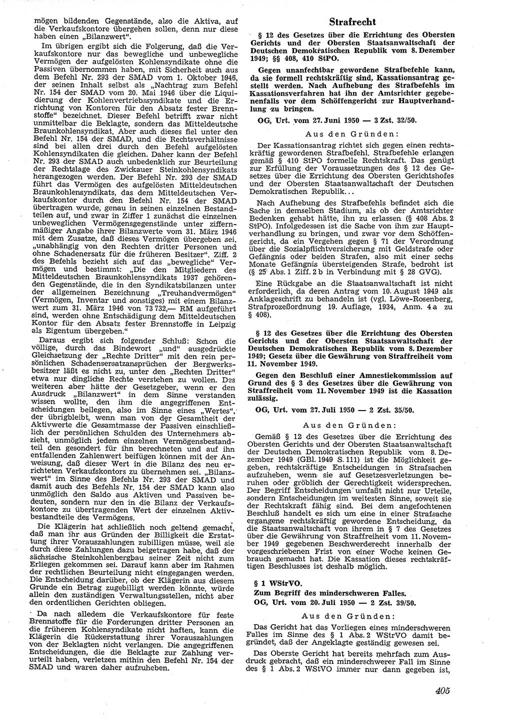 Neue Justiz (NJ), Zeitschrift für Recht und Rechtswissenschaft [Deutsche Demokratische Republik (DDR)], 4. Jahrgang 1950, Seite 405 (NJ DDR 1950, S. 405)