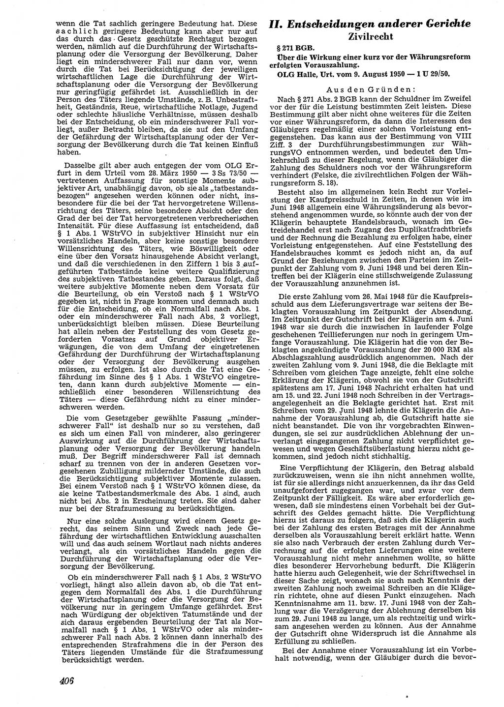 Neue Justiz (NJ), Zeitschrift für Recht und Rechtswissenschaft [Deutsche Demokratische Republik (DDR)], 4. Jahrgang 1950, Seite 406 (NJ DDR 1950, S. 406)