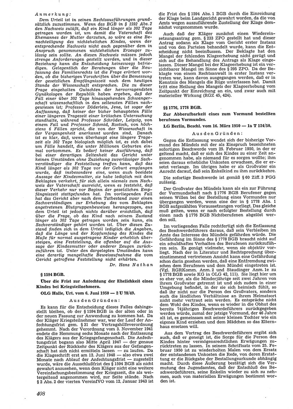 Neue Justiz (NJ), Zeitschrift für Recht und Rechtswissenschaft [Deutsche Demokratische Republik (DDR)], 4. Jahrgang 1950, Seite 408 (NJ DDR 1950, S. 408)