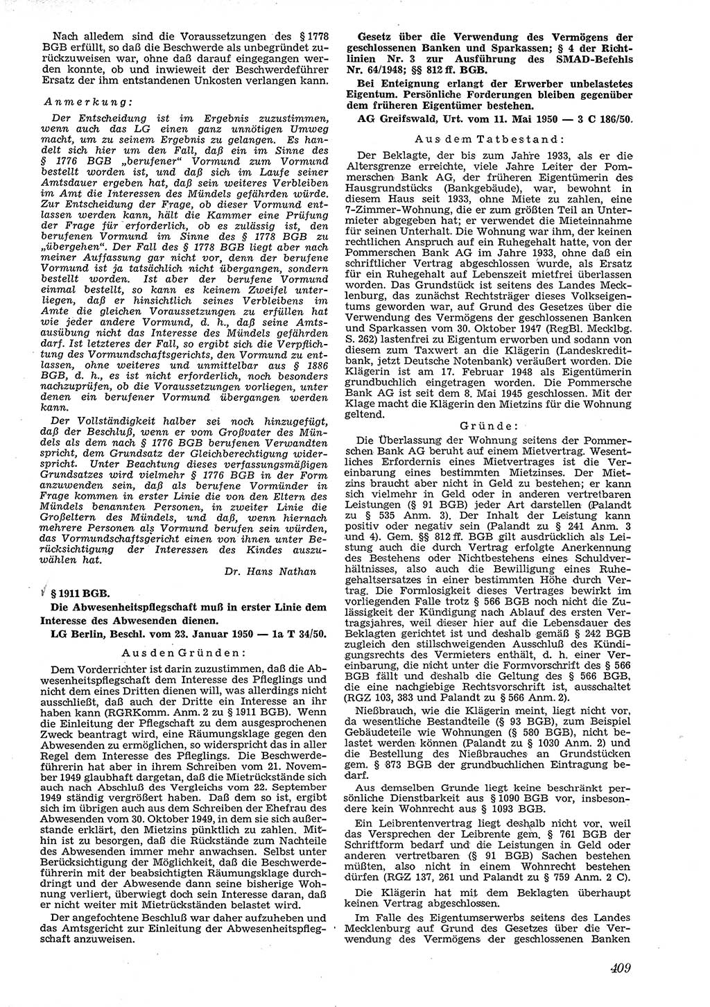Neue Justiz (NJ), Zeitschrift für Recht und Rechtswissenschaft [Deutsche Demokratische Republik (DDR)], 4. Jahrgang 1950, Seite 409 (NJ DDR 1950, S. 409)