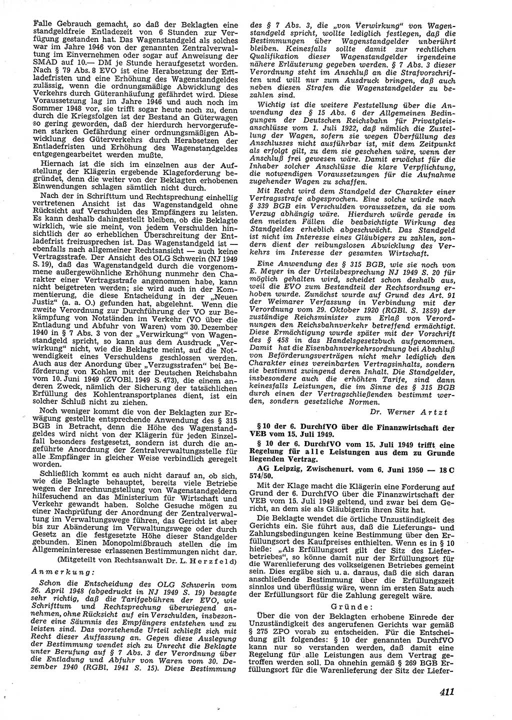 Neue Justiz (NJ), Zeitschrift für Recht und Rechtswissenschaft [Deutsche Demokratische Republik (DDR)], 4. Jahrgang 1950, Seite 411 (NJ DDR 1950, S. 411)