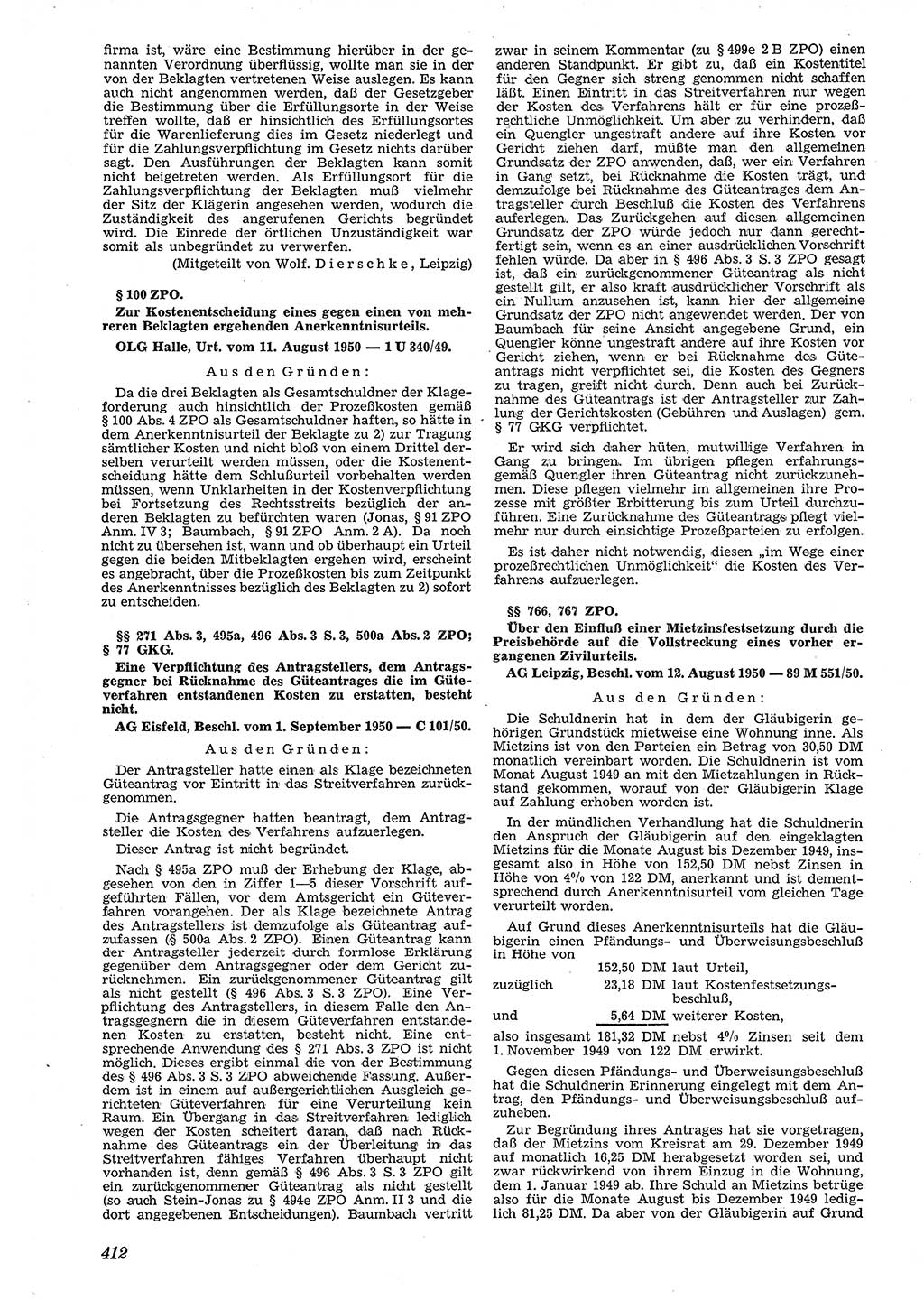 Neue Justiz (NJ), Zeitschrift für Recht und Rechtswissenschaft [Deutsche Demokratische Republik (DDR)], 4. Jahrgang 1950, Seite 412 (NJ DDR 1950, S. 412)
