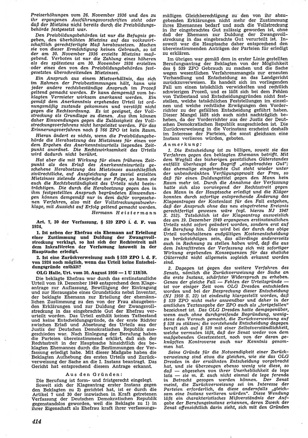 Neue Justiz (NJ), Zeitschrift für Recht und Rechtswissenschaft [Deutsche Demokratische Republik (DDR)], 4. Jahrgang 1950, Seite 414 (NJ DDR 1950, S. 414)
