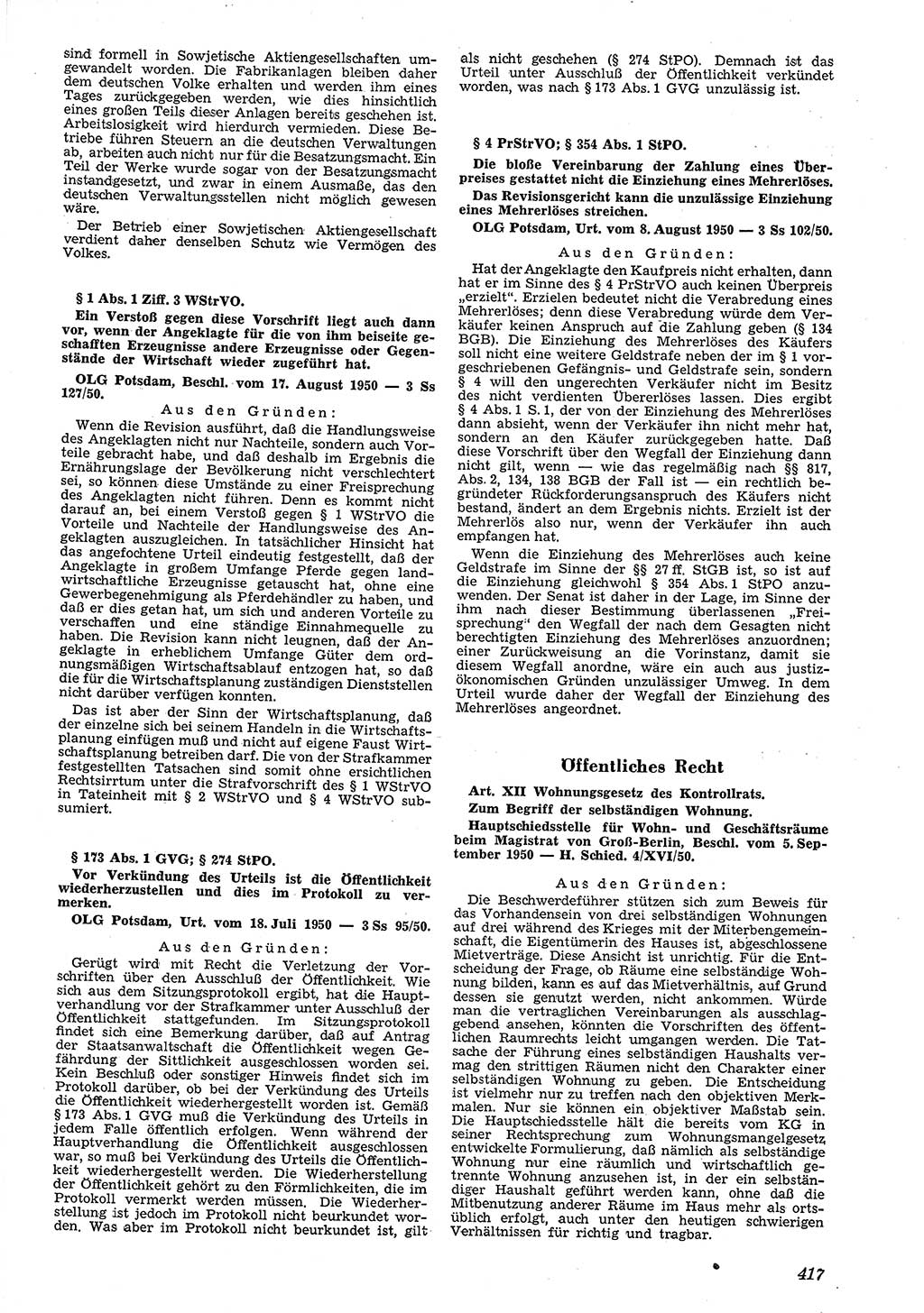 Neue Justiz (NJ), Zeitschrift für Recht und Rechtswissenschaft [Deutsche Demokratische Republik (DDR)], 4. Jahrgang 1950, Seite 417 (NJ DDR 1950, S. 417)