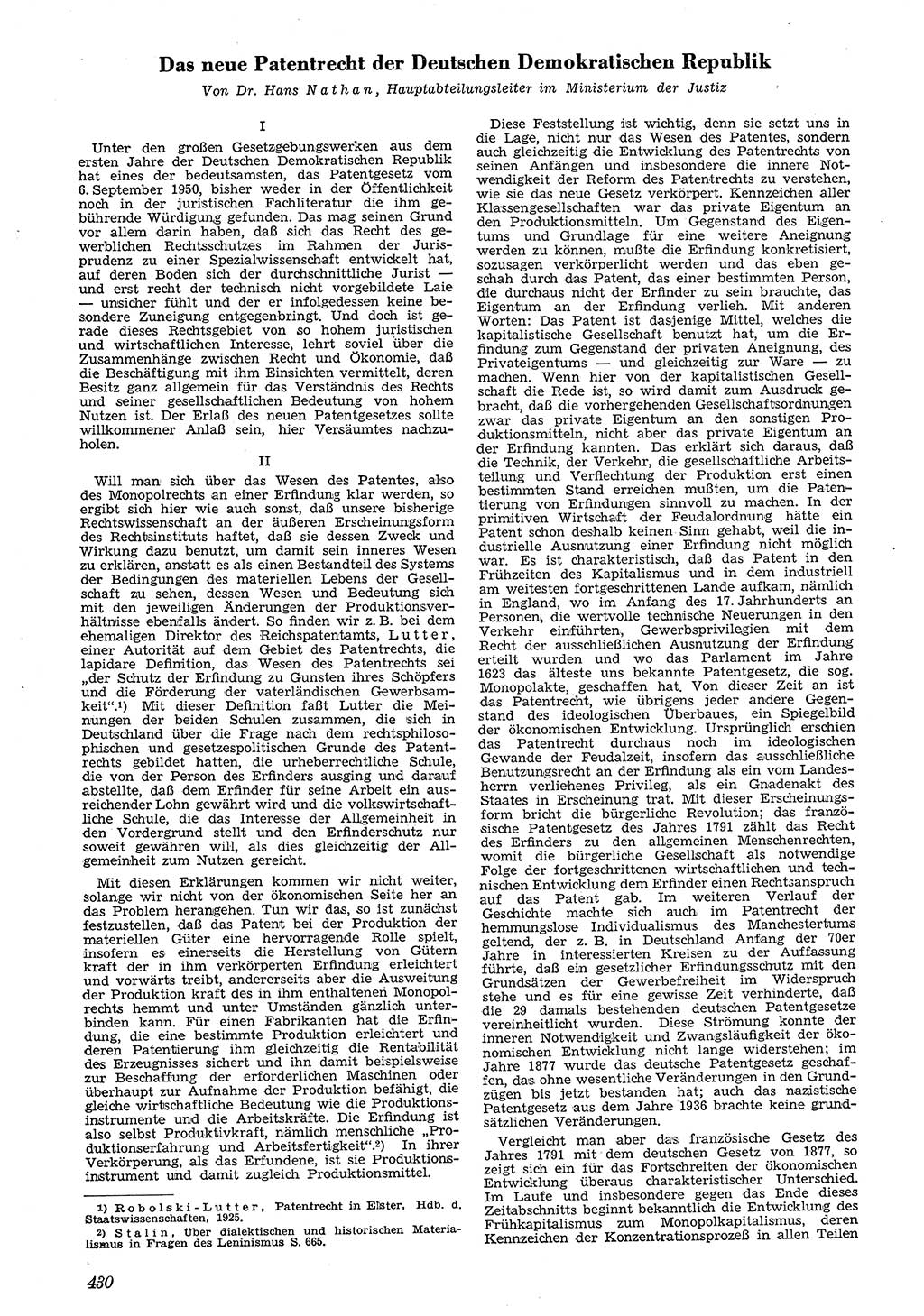 Neue Justiz (NJ), Zeitschrift für Recht und Rechtswissenschaft [Deutsche Demokratische Republik (DDR)], 4. Jahrgang 1950, Seite 430 (NJ DDR 1950, S. 430)