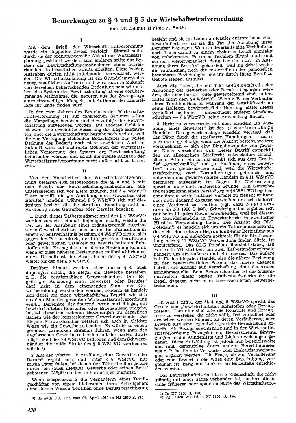 Neue Justiz (NJ), Zeitschrift für Recht und Rechtswissenschaft [Deutsche Demokratische Republik (DDR)], 4. Jahrgang 1950, Seite 438 (NJ DDR 1950, S. 438)
