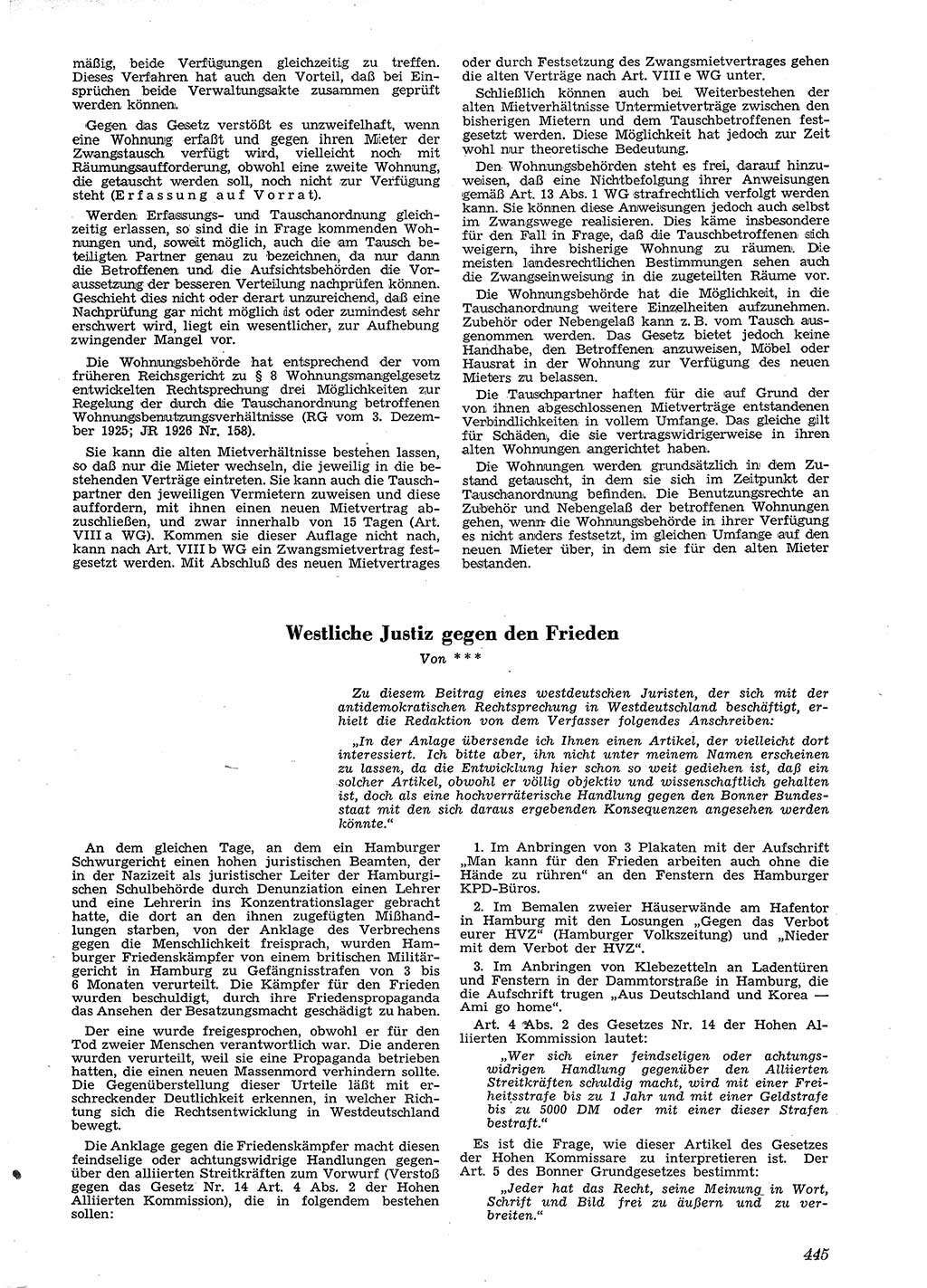Neue Justiz (NJ), Zeitschrift für Recht und Rechtswissenschaft [Deutsche Demokratische Republik (DDR)], 4. Jahrgang 1950, Seite 445 (NJ DDR 1950, S. 445)