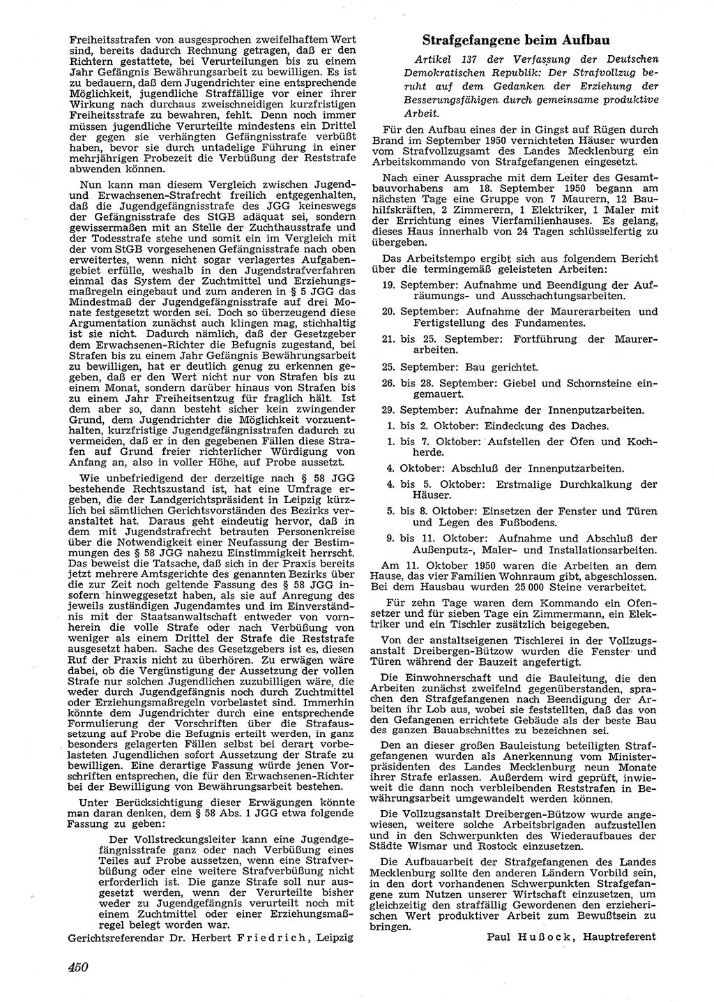 Neue Justiz (NJ), Zeitschrift für Recht und Rechtswissenschaft [Deutsche Demokratische Republik (DDR)], 4. Jahrgang 1950, Seite 450 (NJ DDR 1950, S. 450)