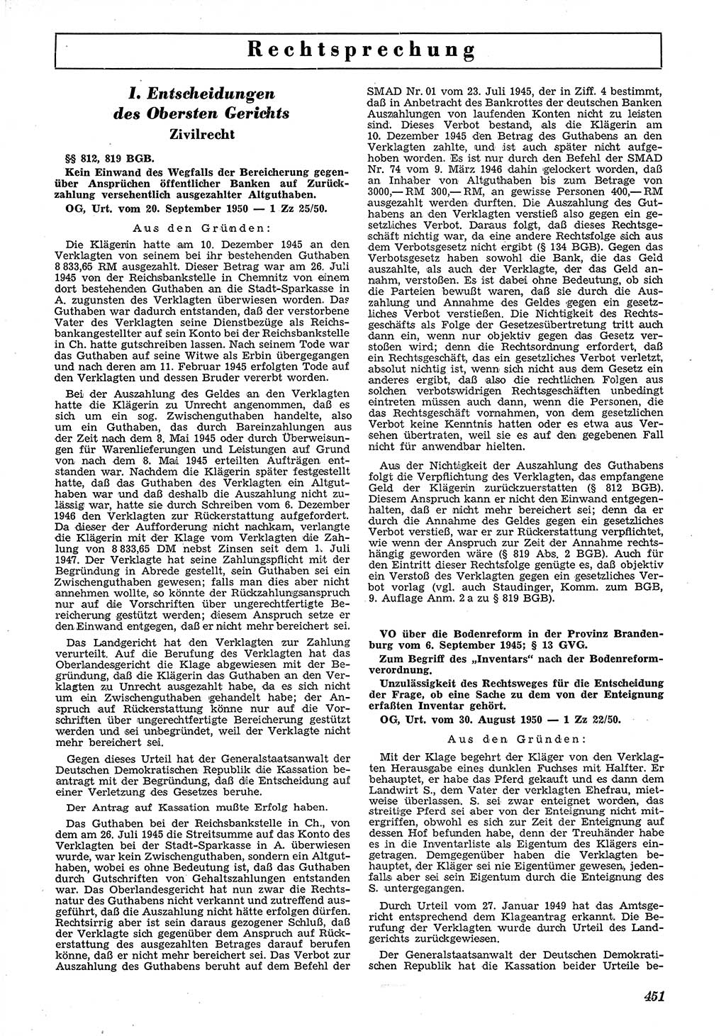 Neue Justiz (NJ), Zeitschrift für Recht und Rechtswissenschaft [Deutsche Demokratische Republik (DDR)], 4. Jahrgang 1950, Seite 451 (NJ DDR 1950, S. 451)