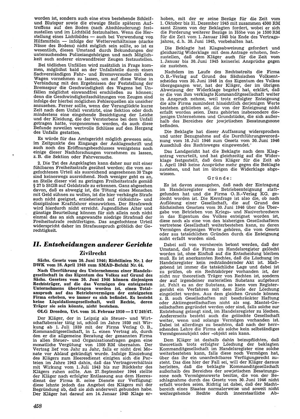 Neue Justiz (NJ), Zeitschrift für Recht und Rechtswissenschaft [Deutsche Demokratische Republik (DDR)], 4. Jahrgang 1950, Seite 458 (NJ DDR 1950, S. 458)