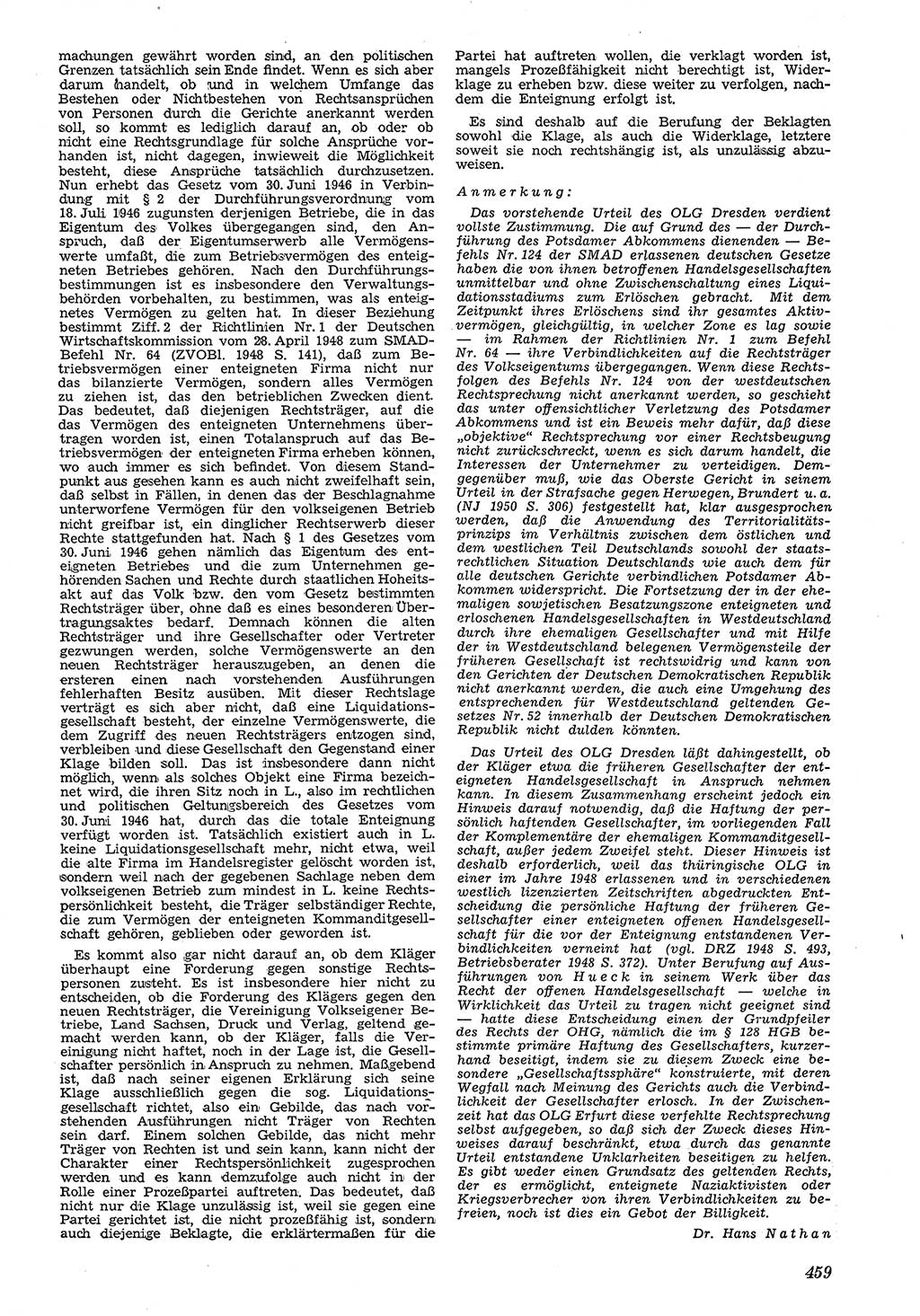 Neue Justiz (NJ), Zeitschrift für Recht und Rechtswissenschaft [Deutsche Demokratische Republik (DDR)], 4. Jahrgang 1950, Seite 459 (NJ DDR 1950, S. 459)