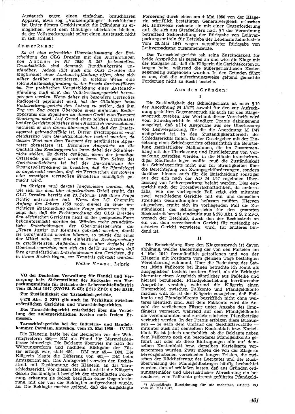 Neue Justiz (NJ), Zeitschrift für Recht und Rechtswissenschaft [Deutsche Demokratische Republik (DDR)], 4. Jahrgang 1950, Seite 461 (NJ DDR 1950, S. 461)