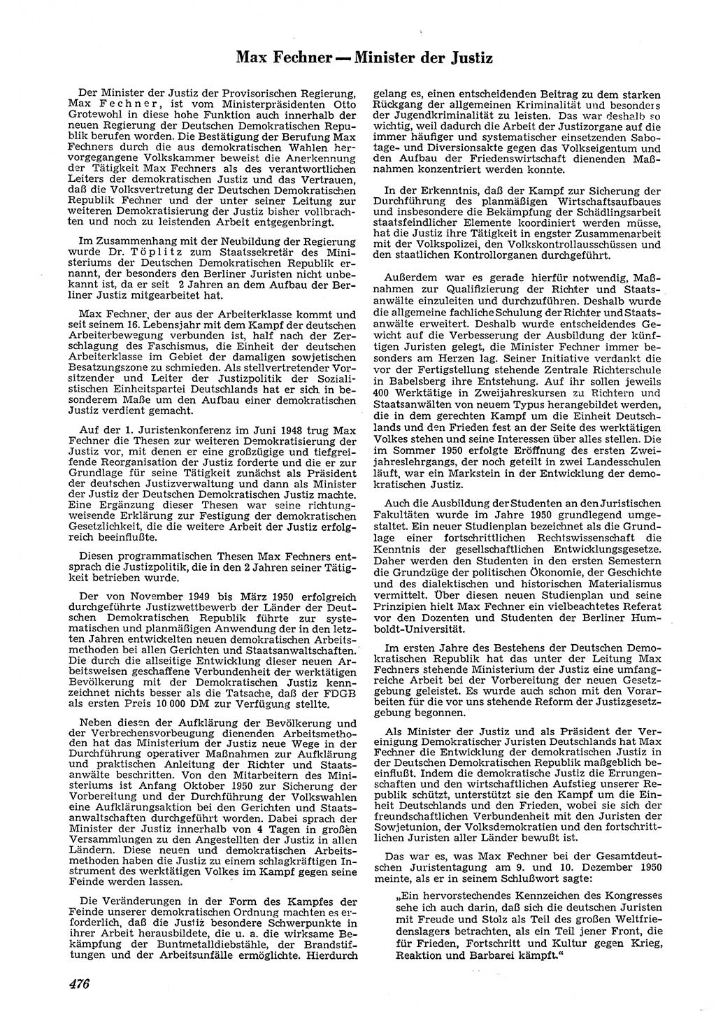 Neue Justiz (NJ), Zeitschrift für Recht und Rechtswissenschaft [Deutsche Demokratische Republik (DDR)], 4. Jahrgang 1950, Seite 476 (NJ DDR 1950, S. 476)