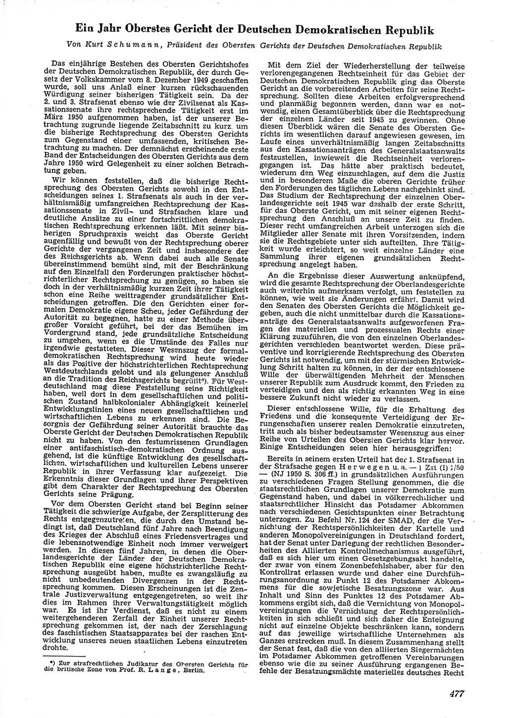 Neue Justiz (NJ), Zeitschrift für Recht und Rechtswissenschaft [Deutsche Demokratische Republik (DDR)], 4. Jahrgang 1950, Seite 477 (NJ DDR 1950, S. 477)
