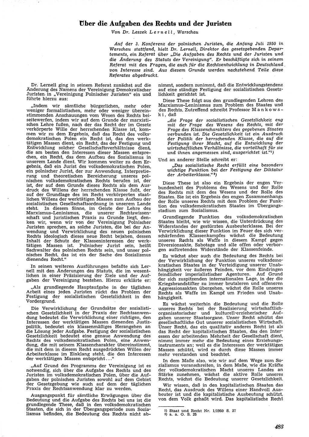 Neue Justiz (NJ), Zeitschrift für Recht und Rechtswissenschaft [Deutsche Demokratische Republik (DDR)], 4. Jahrgang 1950, Seite 483 (NJ DDR 1950, S. 483)