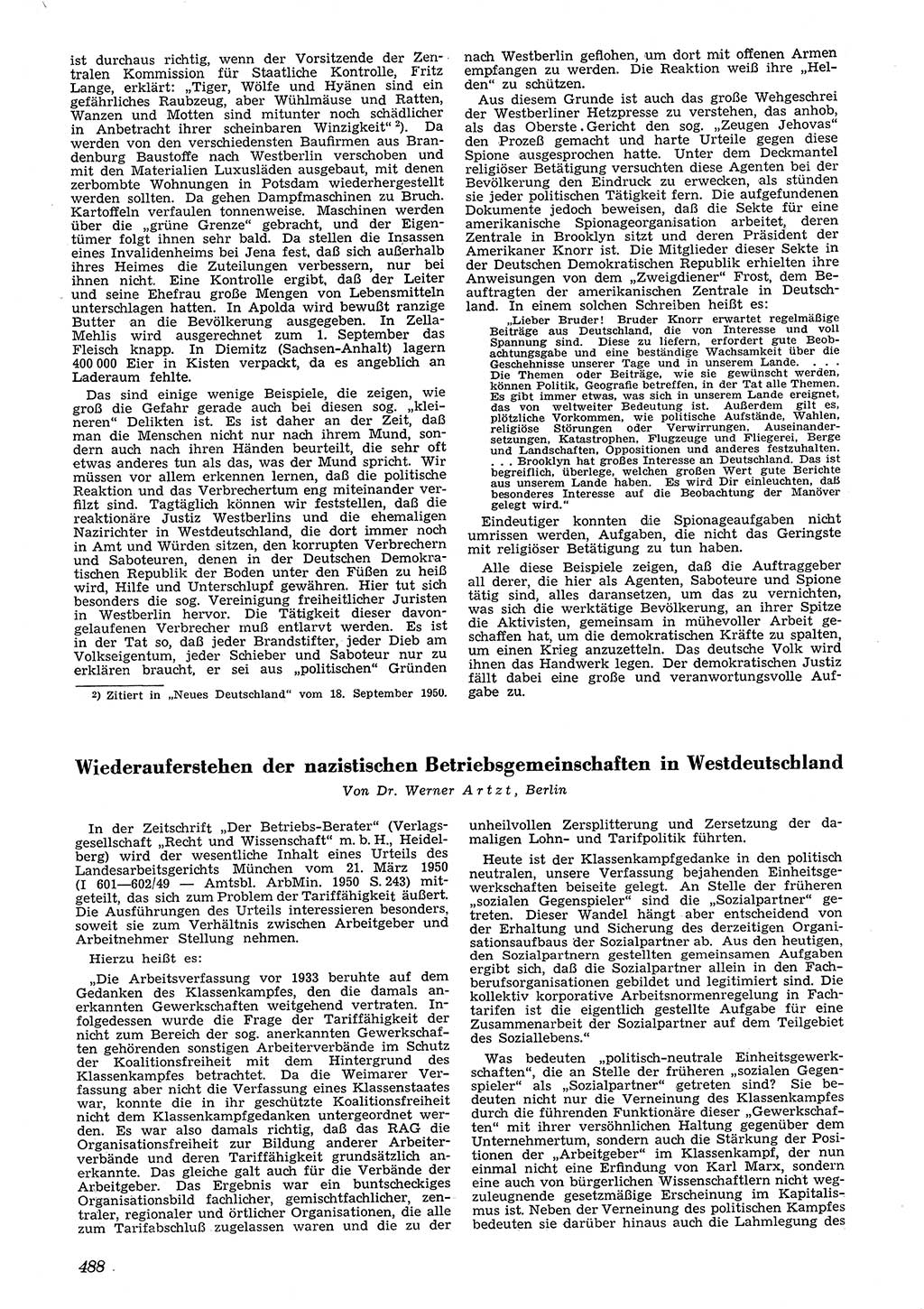 Neue Justiz (NJ), Zeitschrift für Recht und Rechtswissenschaft [Deutsche Demokratische Republik (DDR)], 4. Jahrgang 1950, Seite 488 (NJ DDR 1950, S. 488)