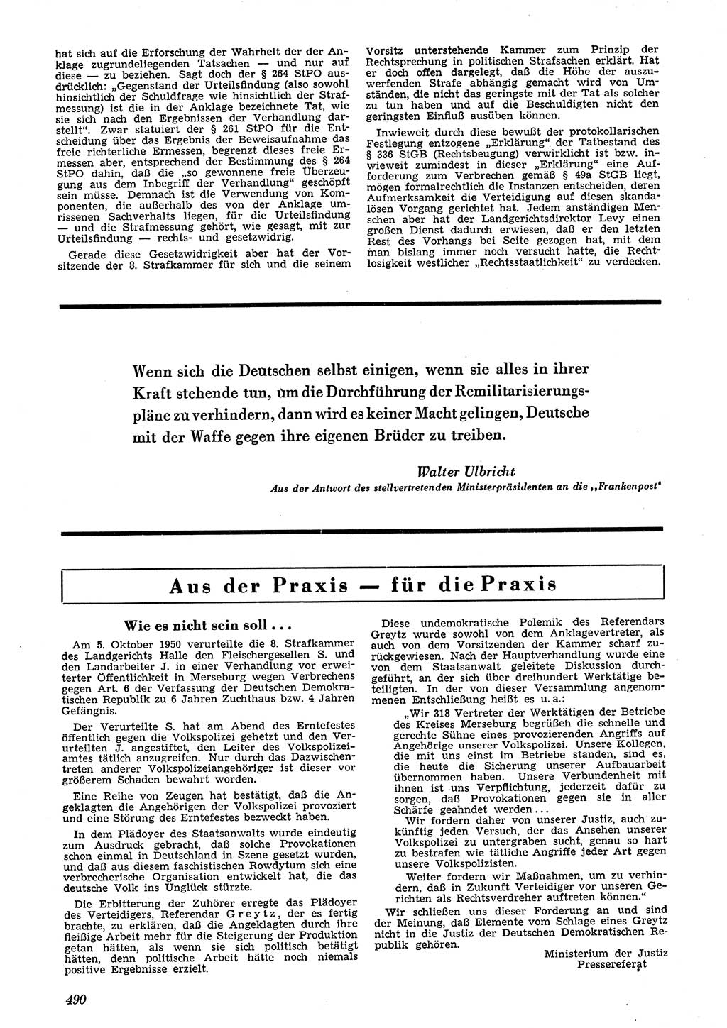 Neue Justiz (NJ), Zeitschrift für Recht und Rechtswissenschaft [Deutsche Demokratische Republik (DDR)], 4. Jahrgang 1950, Seite 490 (NJ DDR 1950, S. 490)