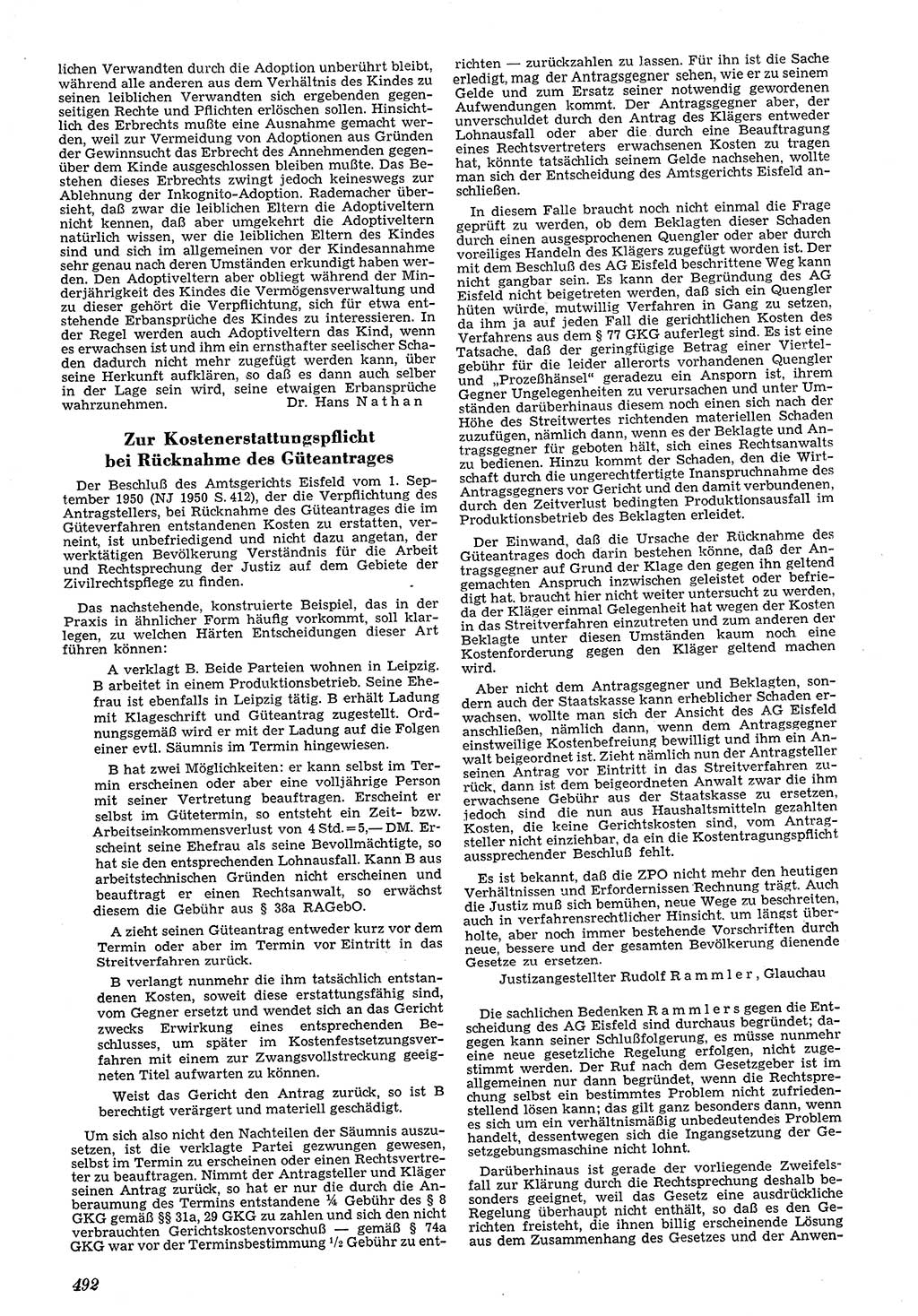 Neue Justiz (NJ), Zeitschrift für Recht und Rechtswissenschaft [Deutsche Demokratische Republik (DDR)], 4. Jahrgang 1950, Seite 492 (NJ DDR 1950, S. 492)