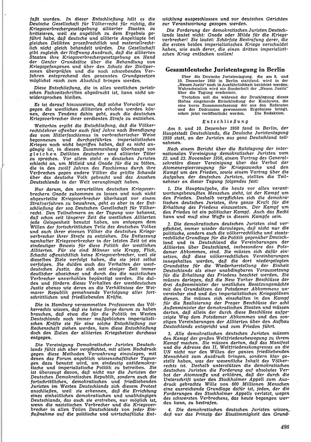 Neue Justiz (NJ), Zeitschrift für Recht und Rechtswissenschaft [Deutsche Demokratische Republik (DDR)], 4. Jahrgang 1950, Seite 495 (NJ DDR 1950, S. 495)