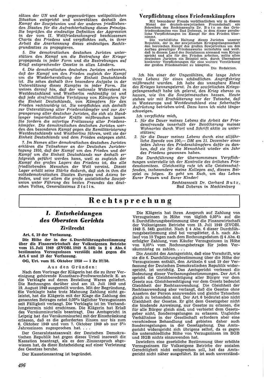 Neue Justiz (NJ), Zeitschrift für Recht und Rechtswissenschaft [Deutsche Demokratische Republik (DDR)], 4. Jahrgang 1950, Seite 496 (NJ DDR 1950, S. 496)