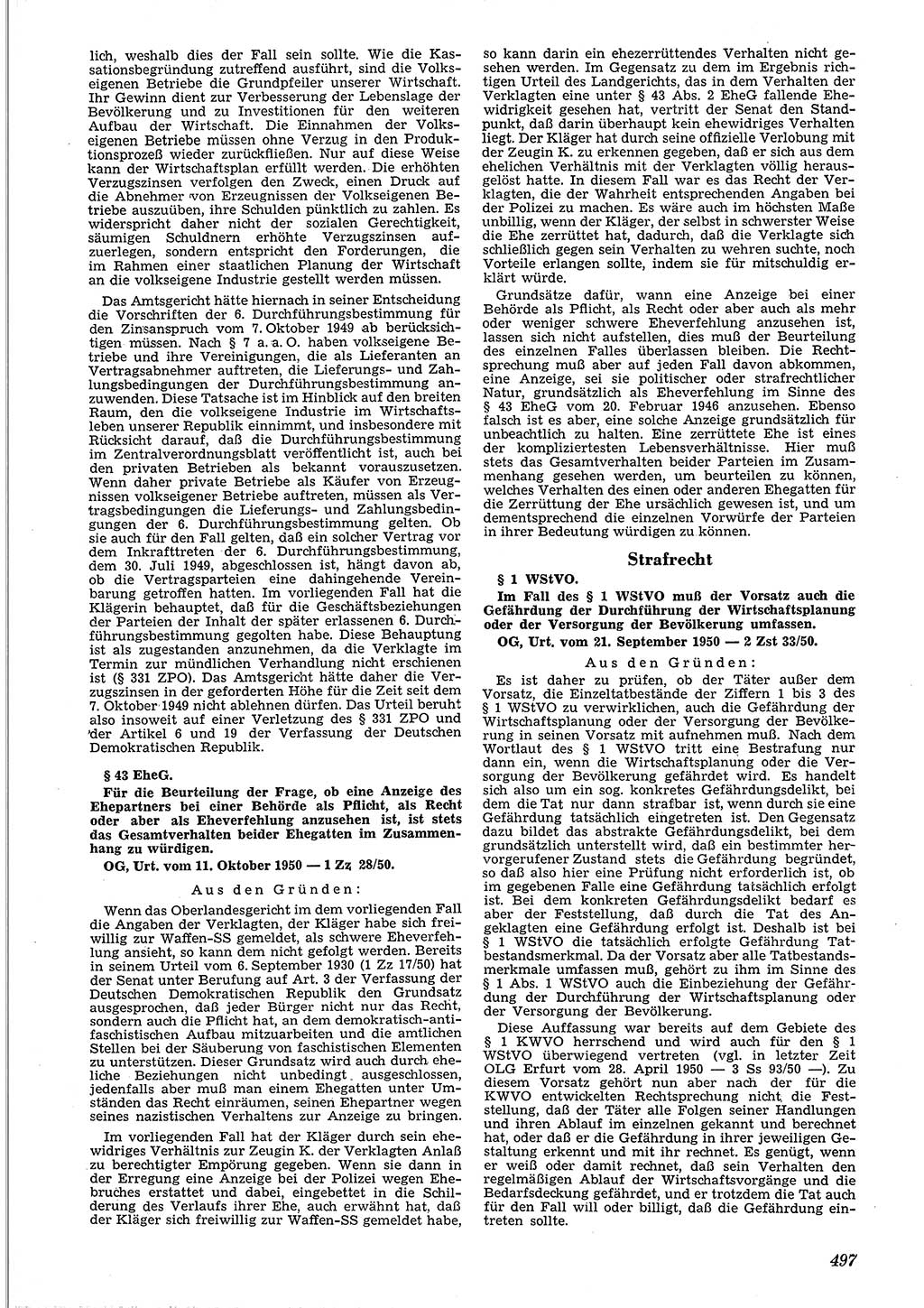 Neue Justiz (NJ), Zeitschrift für Recht und Rechtswissenschaft [Deutsche Demokratische Republik (DDR)], 4. Jahrgang 1950, Seite 497 (NJ DDR 1950, S. 497)