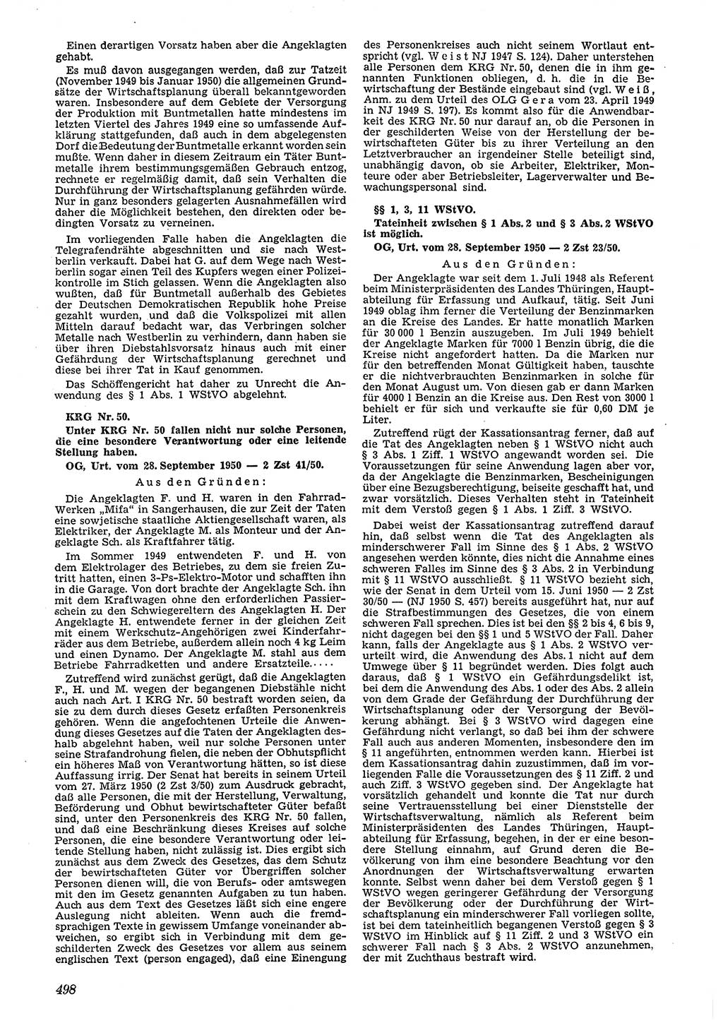 Neue Justiz (NJ), Zeitschrift für Recht und Rechtswissenschaft [Deutsche Demokratische Republik (DDR)], 4. Jahrgang 1950, Seite 498 (NJ DDR 1950, S. 498)