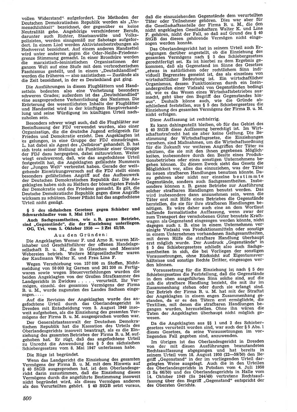 Neue Justiz (NJ), Zeitschrift für Recht und Rechtswissenschaft [Deutsche Demokratische Republik (DDR)], 4. Jahrgang 1950, Seite 500 (NJ DDR 1950, S. 500)