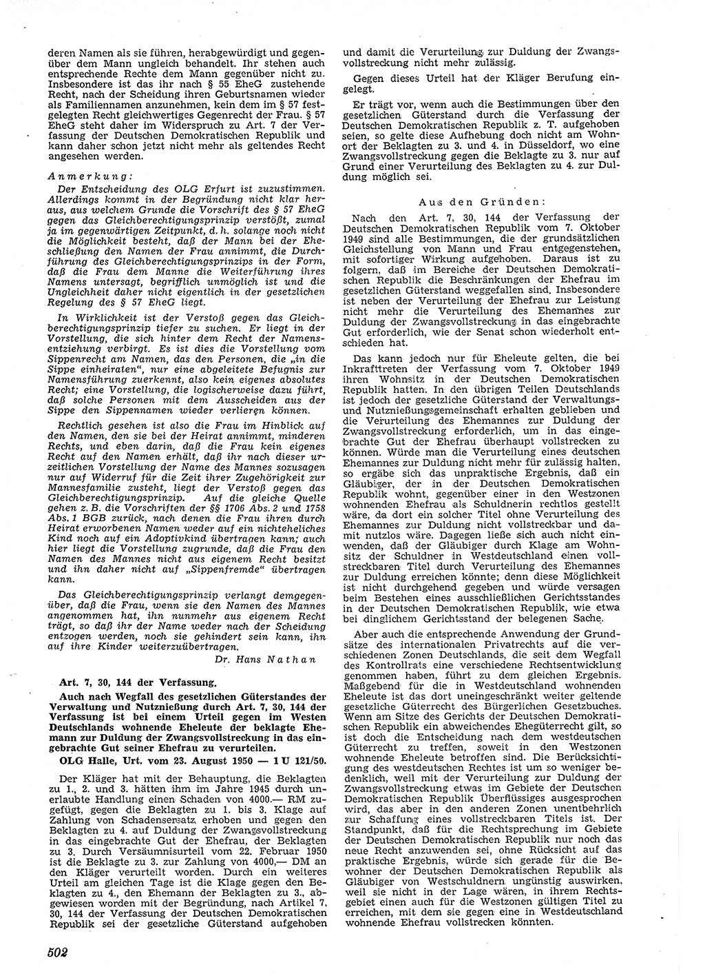 Neue Justiz (NJ), Zeitschrift für Recht und Rechtswissenschaft [Deutsche Demokratische Republik (DDR)], 4. Jahrgang 1950, Seite 502 (NJ DDR 1950, S. 502)