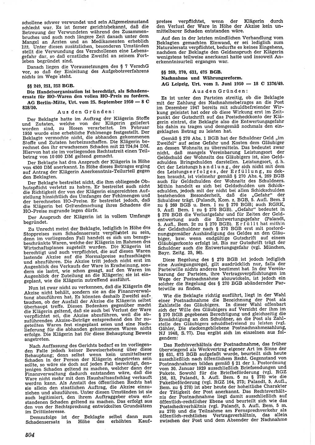 Neue Justiz (NJ), Zeitschrift für Recht und Rechtswissenschaft [Deutsche Demokratische Republik (DDR)], 4. Jahrgang 1950, Seite 504 (NJ DDR 1950, S. 504)